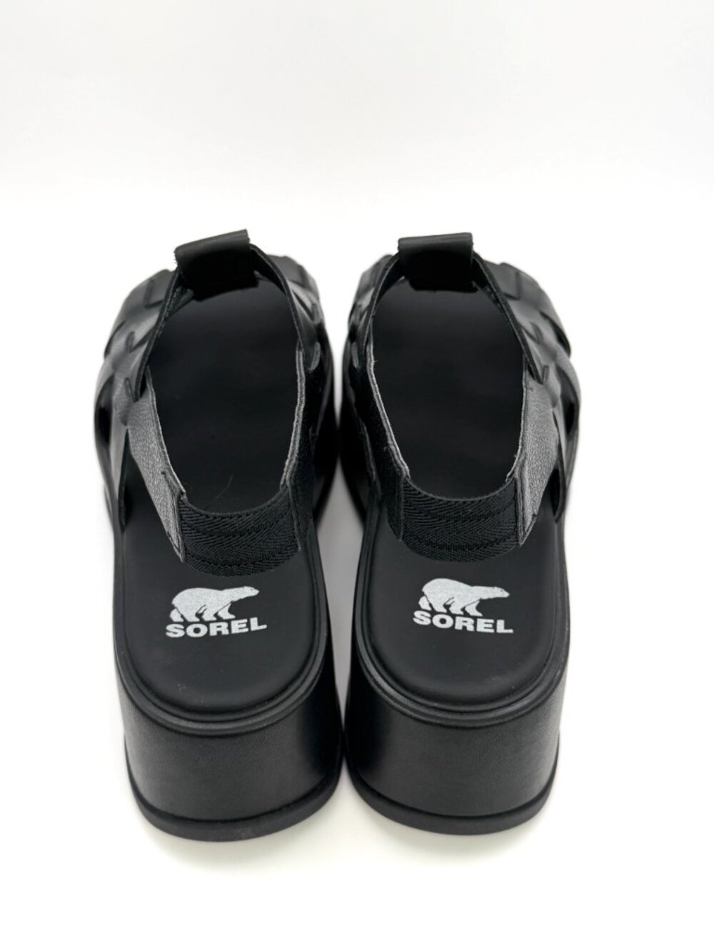 SOREL Dayspring Black Leather Platform Wedge Slingback Sandals Women’s 9.5 NIB - Picture 7 of 13